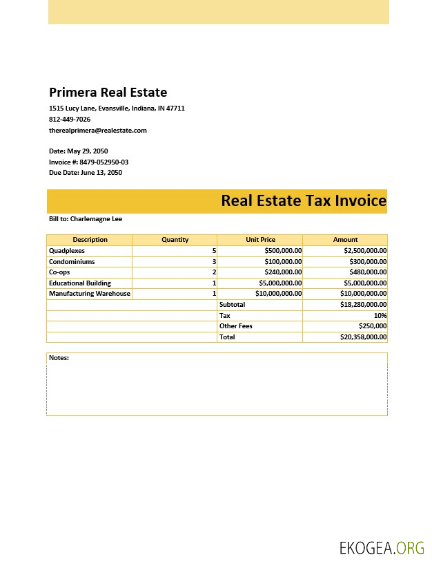 Modèle de facture de taxe foncière